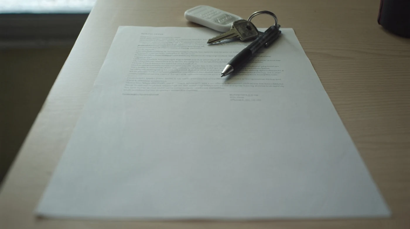 Rental contract and keys on a table in a Bangkok apartment